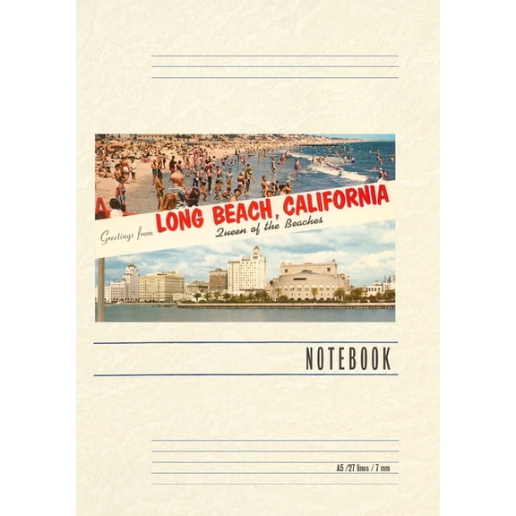 Vintage Lined Notebook Greetings from Long Beach, California, (Paperback)