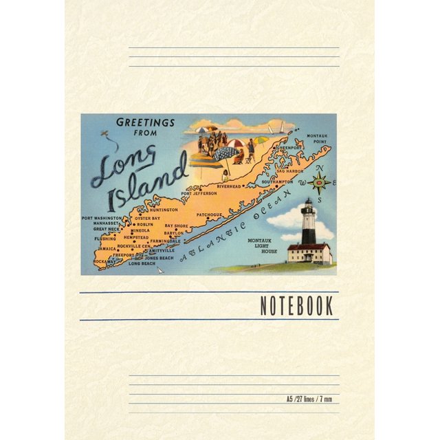 Vintage Lined Notebook Greetings from Long Island, New York, Map