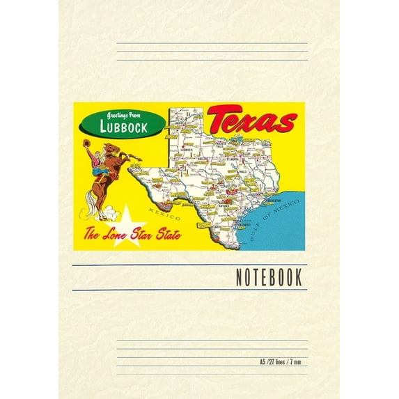 Vintage Lined Notebook Greetings from Lubbock, Texas, Map, (Paperback)