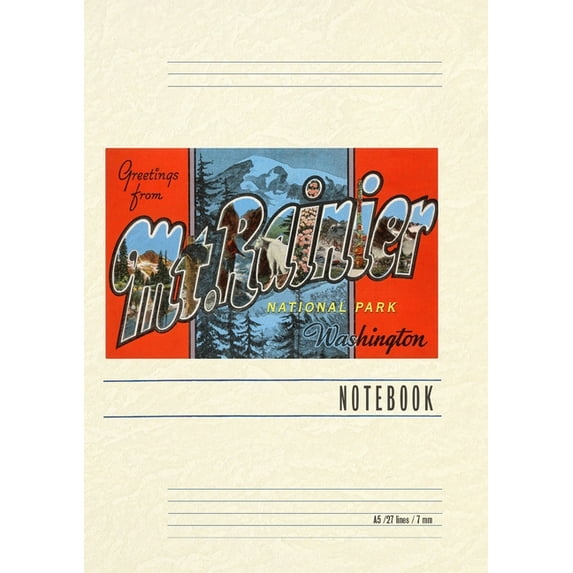 Vintage Lined Notebook Greetings from Mt. Rainier, (Paperback)
