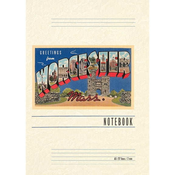 Vintage Lined Notebook Greetings from Worcester, Massachusetts, (Paperback)