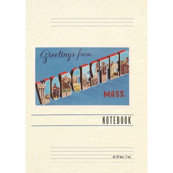 Vintage Lined Notebook Greetings from Worcester, Massachusetts, (Paperback)
