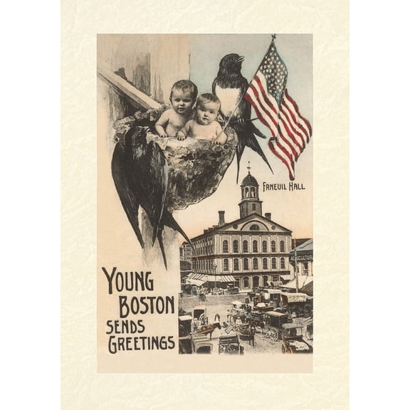 Vintage Lined Notebook Young Boston Sends Greetings, Faneuil Hall, (Paperback)