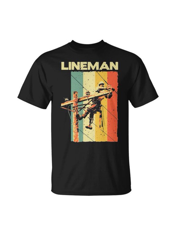 Vintage Lineman Graphic Tee Unisex Adult Cotton Casual Utility Worker T-Shirt for Electrical Line Crew and Trade Professionals, Size S, Color Black