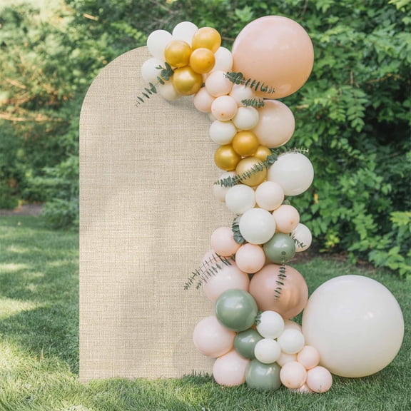 Vintage Linen Arch Backdrop Cover 7.2 FT, Pastoral Beige Linen Texture Farmhouse Wedding Arch Cover Stretchy Backdrop Stands Covers for Birthday Party Ceremony Banquet Decor