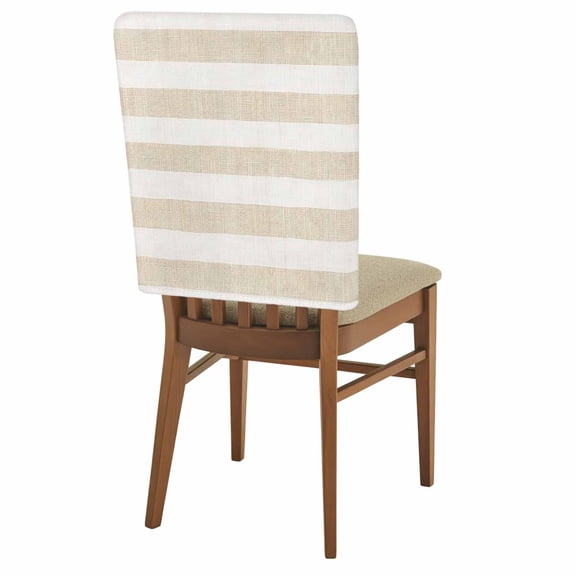 Vintage Linen Chair Back Covers Set of 1, Striped Beige Theme Farmhouse Stretch Dining Chair Back Slipcovers Removable Seat Cover for Kitchen Restaurant Hotel Cafe