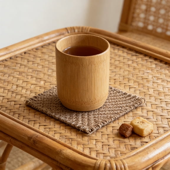 Vintage Linen Crochet Coaster 10x10cm, Brown Aromatherapy Candle Mat for Staged Photography – Rustic Home Decor Prop for Bloggers & E-Commerce Product Shoots