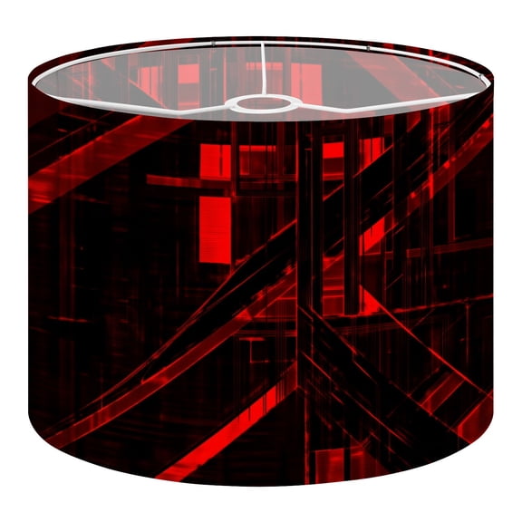 Vintage Linen Drum Lampshades Abstract Red Geometric Lines Futuristic 13"x13"x10" Light Shade for Table Lamps Floor Lamp Shades Lampshade Replacement Assembly Required Moody Burgundy Decor
