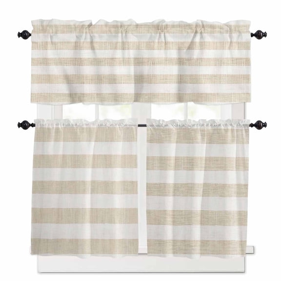 Vintage Linen Kitchen Curtains Valances and Tiers Set of 3, 24 Inch Length Tier Curtains and Valance Rod Pocket Valance Curtains Set for Kitchen Bathroom Small Windows