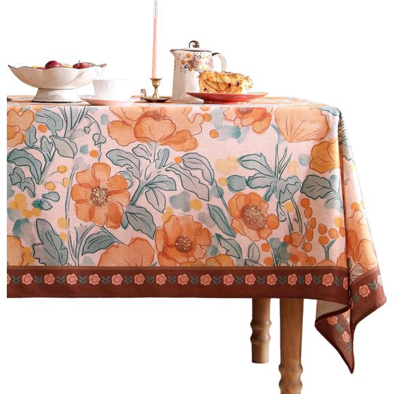 Vintage Long Rectangle Tablecloth,Italian Orange Floral Soft and Wrinkle Resistan Table Cloth,Decor Table Cover for Kitchen,Dining,Thanksgiving,Christmas,63"*102"-Positano