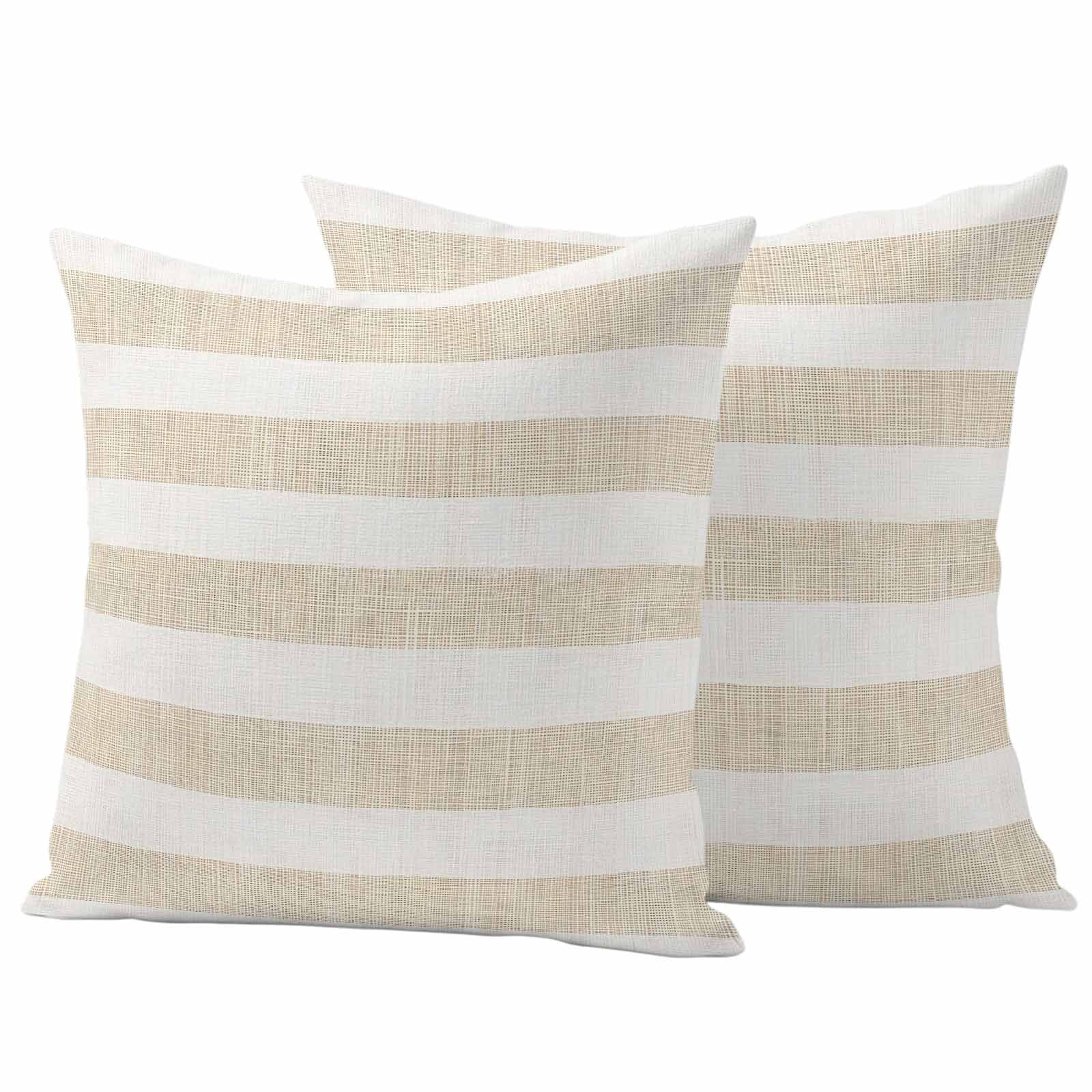 Vintage Linen Outdoor Pillow Covers 26"x26" Set of 2, Striped Beige Theme Farmhouse Waterproof Throw Pillow Covers for Patio Furniture, Decorative Cushion Covers for Porch
