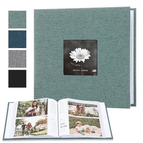 Vintage Linen Photo Album with Writing Space, 300 Photos Capacity (4x6"), Clear Sleeves, PVC-Free Pages, DIY Display Window Cover, Memo Writing Area for Each Photo, Large Size 8.86x12.8"
