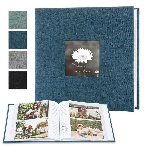 Vintage Linen Photo Album with Writing Space, 300 Photos Capacity (4x6"), Clear Sleeves, PVC-Free Pages, DIY Display Window Cover, Memo Writing Area for Each Photo, Large Size 8.86x12.8"