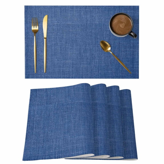 Vintage Linen Placemats Set of 6, Pastoral Navy Blue Linen Texture Farmhouse Non-Slip Place Mats Washable Table Mats for Kitchen Dining Table Decorations Indoor/Outdoor