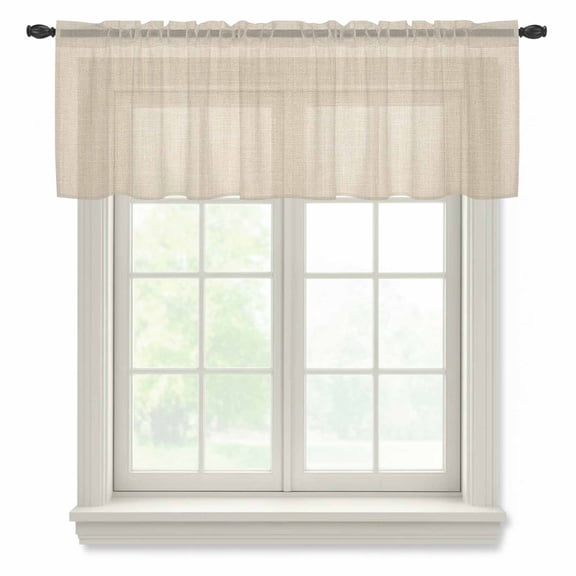 Vintage Linen Semi Sheer Valance Curtains Pastoral Beige Linen Texture Farmhouse Voile Valances Curtain Rod Pocket Small Window Treatment for Kitchen Bathroom Cafe 42"x12"