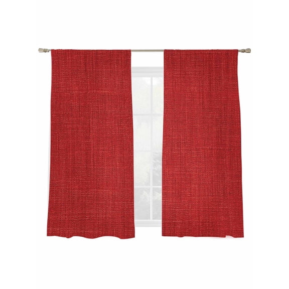 Vintage Linen Sheer Curtains 63 inches Long, Pastoral Red Linen Texture Farmhouse Light Filtering Sheer Window Curtains Rod Pocket Voile Drapes for Bedroom Living Room, 2 Panels 52"W x 63"L
