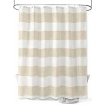 Vintage Linen Shower Curtain, Striped Beige Theme Farmhouse Waterproof Shower Curtain Set with 12 Hooks Lightweight Washable Fabric Shower Curtains for Bathroom 36x72 Inches