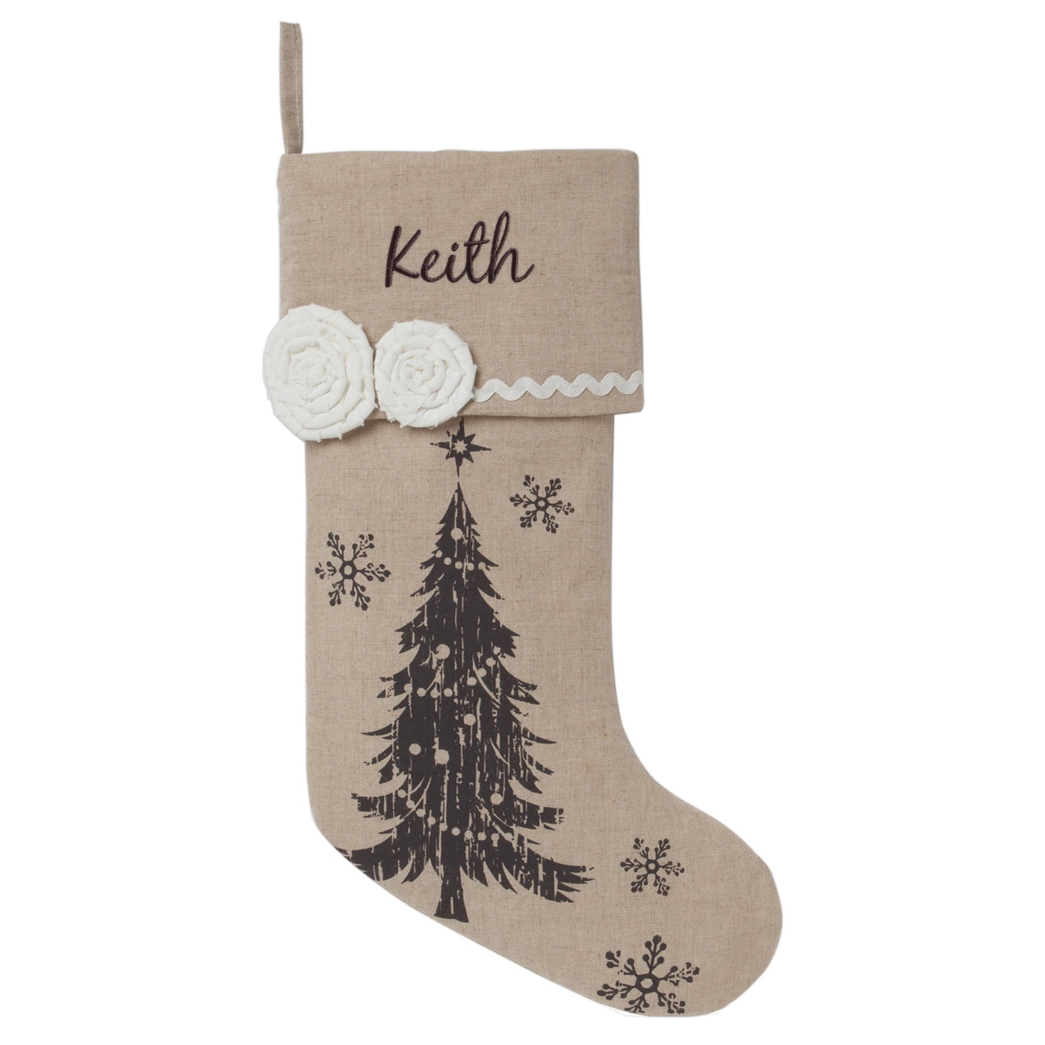 Vintage Linen Snowflake Personalized Christmas Stocking