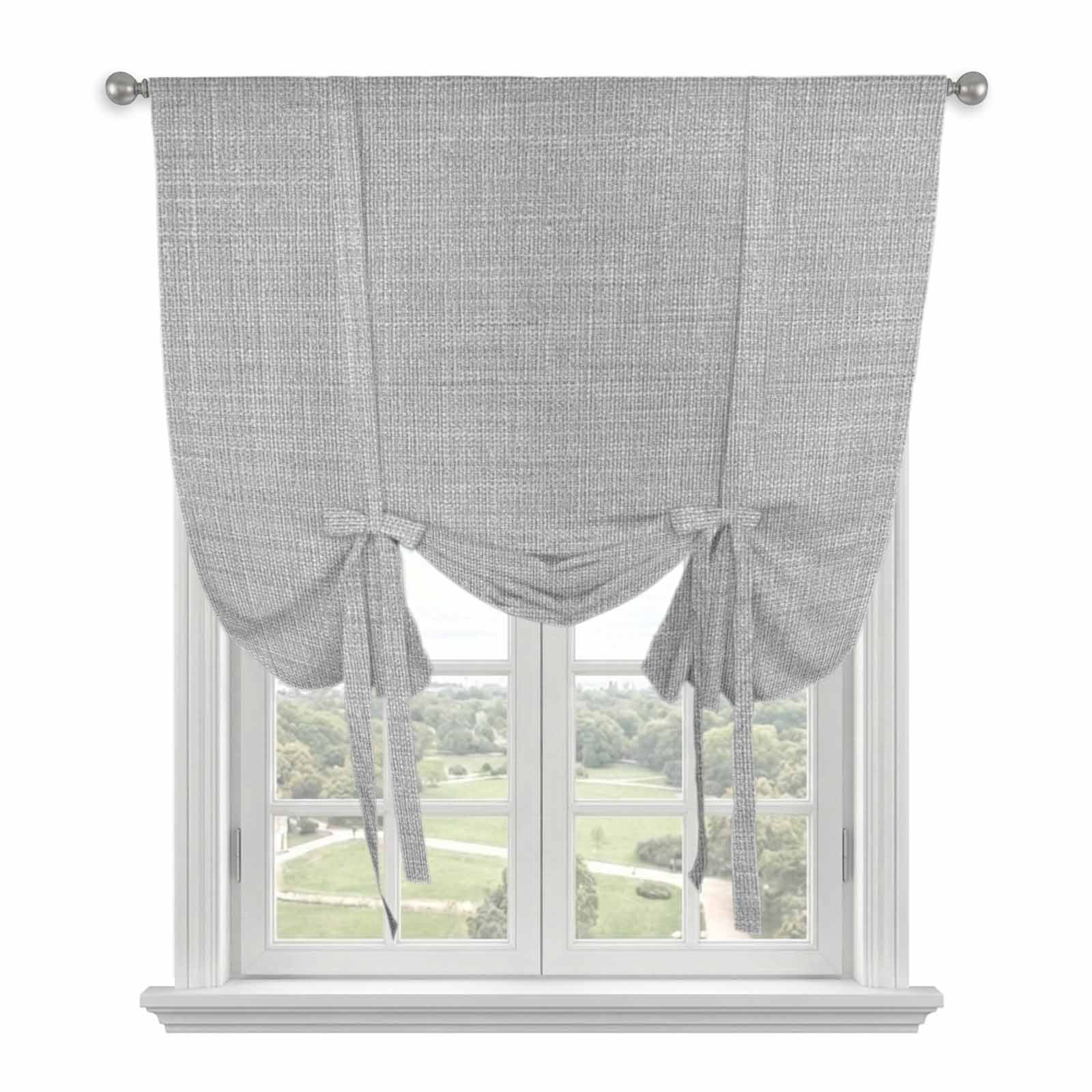 Vintage Linen Tie Up Curtain 45 Inches Long, Pastoral Grey Linen Texture Farmhouse Balloon Style Kitchen Window Curtain Over Sink, Small Window Rod Pocket Curtain 42"x45"