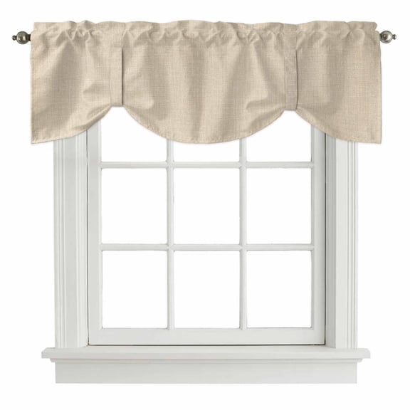 Vintage Linen Tie Up Valances Curtain, Pastoral Beige Linen Texture Farmhouse Adjustable Valance for Window Light Filtering for Kitchen and Bathroom Rod Pocket 1 Panel 42x12in
