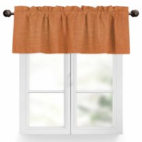 Vintage Linen Valances for Windows, 42 x 18in, Pastoral Orange Linen Texture Fall Retro Rod Pocket Kitchen Valance Curtain Light Filtering Window Treatments for Living Room Bedroom, 1 Panel