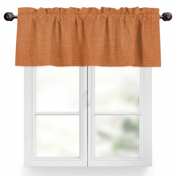 Vintage Linen Valances for Windows, 42 x 18in, Pastoral Orange Linen Texture Fall Retro Rod Pocket Kitchen Valance Curtain Light Filtering Window Treatments for Living Room Bedroom, 1 Panel
