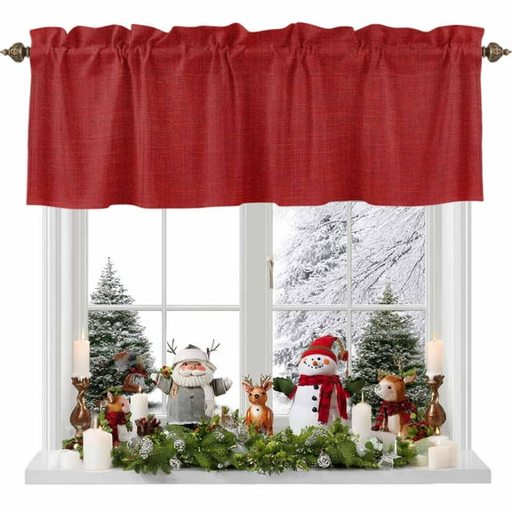Vintage Linen Valances for Windows, 54 x 18in, Pastoral Red Linen Texture Farmhouse Rod Pocket Kitchen Valance Curtain Light Filtering Window Treatments for Living Room Bedroom, 1 Panel