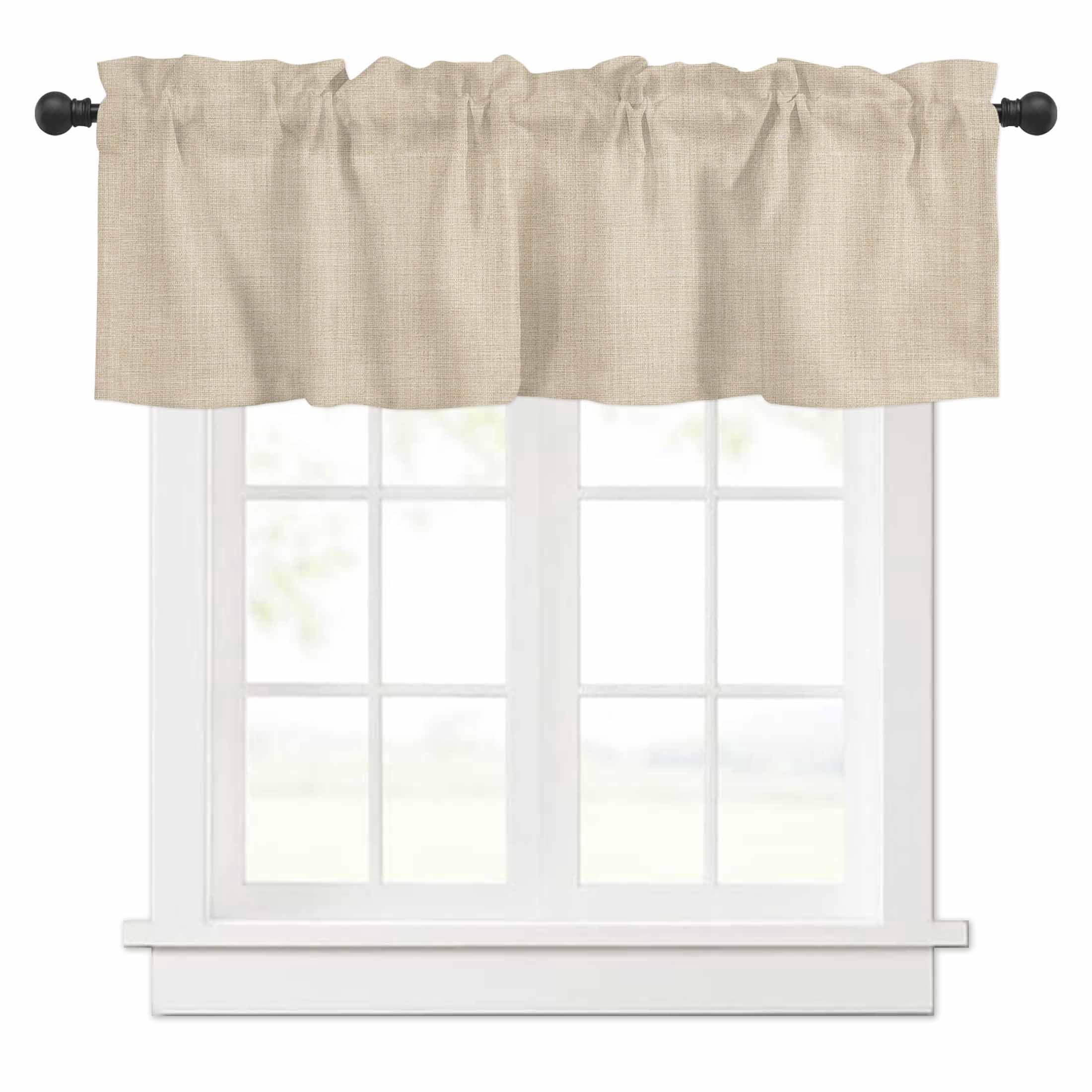 Vintage Linen Valances for Windows Pastoral Beige Linen Texture Farmhouse Rod Pocket Curtain Valance Window Treatment Short Curtains for Kitchen Living Room, 54"x18"