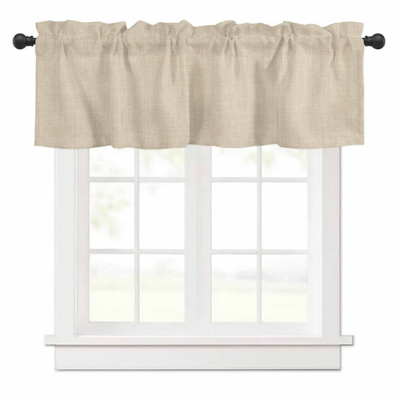 Vintage Linen Valances for Windows Pastoral Beige Linen Texture Farmhouse Rod Pocket Curtain Valance Window Treatment Short Curtains for Kitchen Living Room, 60"x18"