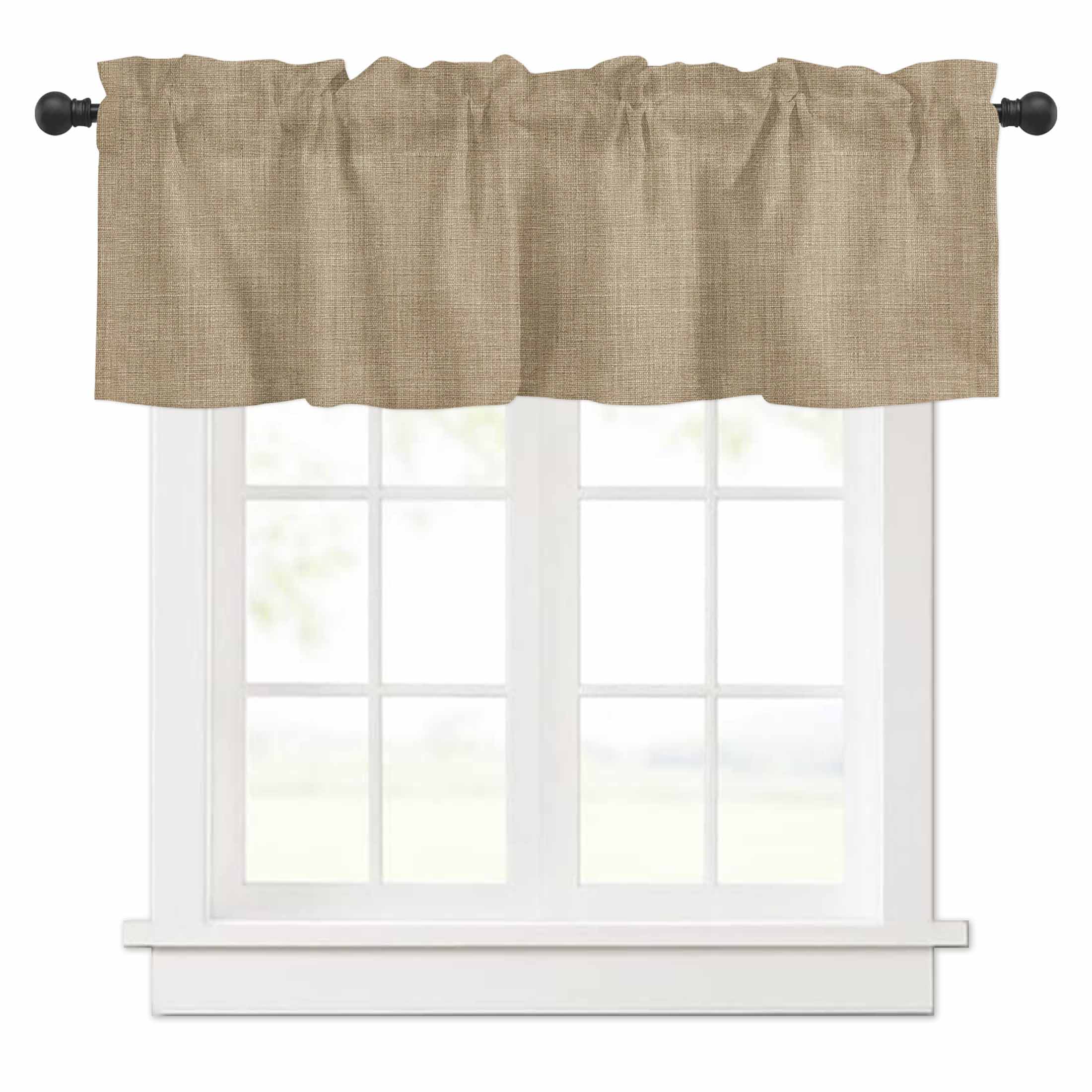 Vintage Linen Valances for Windows Pastoral Brown Linen Texture Farmhouse Rod Pocket Curtain Valance Window Treatment Short Curtains for Kitchen Living Room, 42"x18"