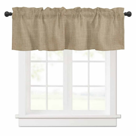 Vintage Linen Valances for Windows Pastoral Brown Linen Texture Farmhouse Rod Pocket Curtain Valance Window Treatment Short Curtains for Kitchen Living Room, 60"x14"
