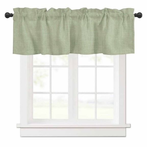Vintage Linen Valances for Windows Pastoral Sage Green Linen Texture Farmhouse Rod Pocket Curtain Valance Window Treatment Short Curtains for Kitchen Living Room, 60"x18"