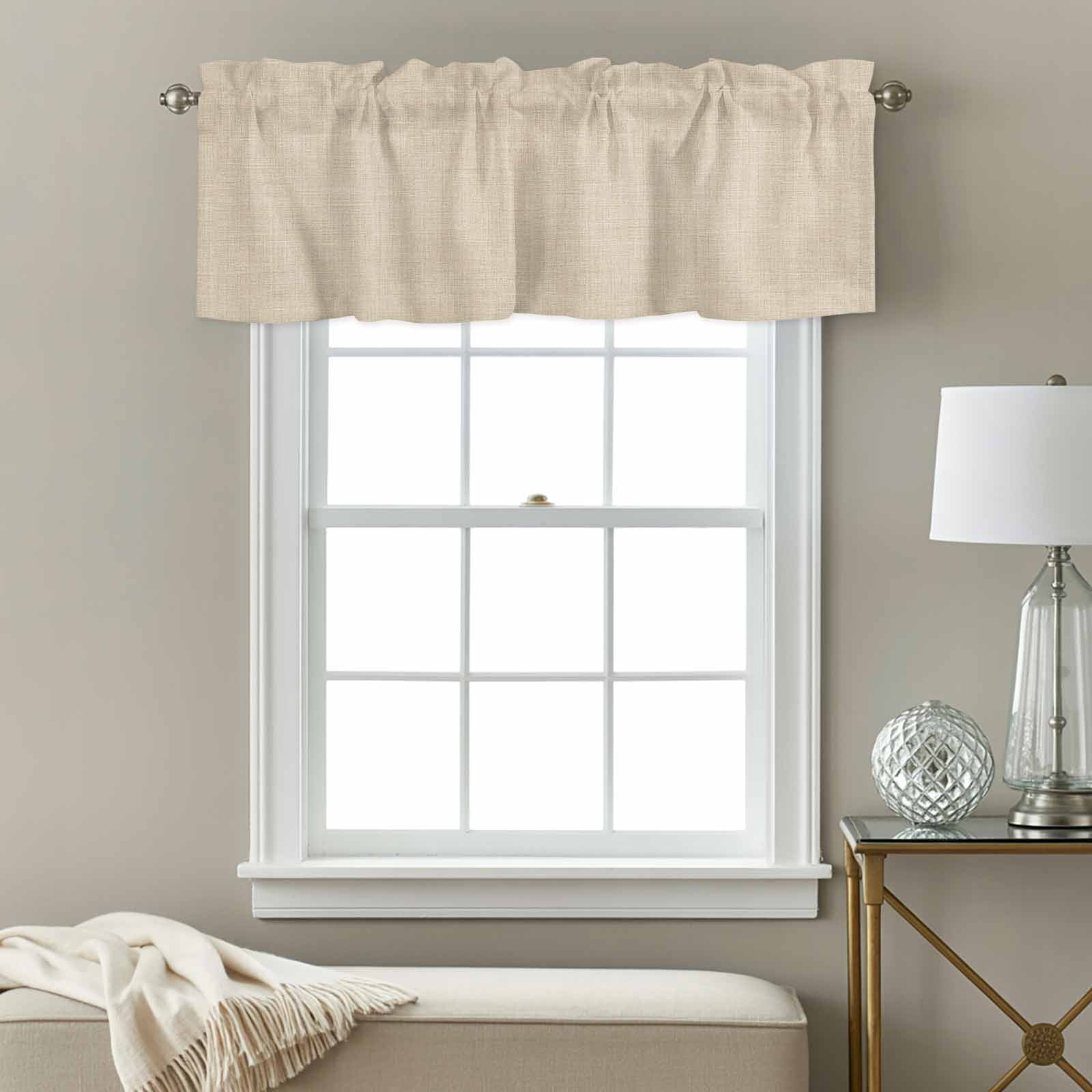 Vintage Linen Window Valance for Kitchen, Pastoral Beige Linen Texture Farmhouse Rod Pocket Short Curtain for Small Windows, Light Filtering Decorative Valance, 60 x 18 Inch, 1 Panel