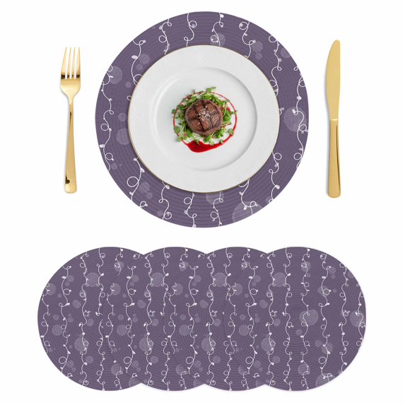 Vintage Lines Round 15 Inch Placemats Set of 4, White Lines Abstarct Minimalist Art Purple HeatResistant Non Slip Place Mats for Dining Table, Wipeable Braided Kitchen Table Mats for Housewarming