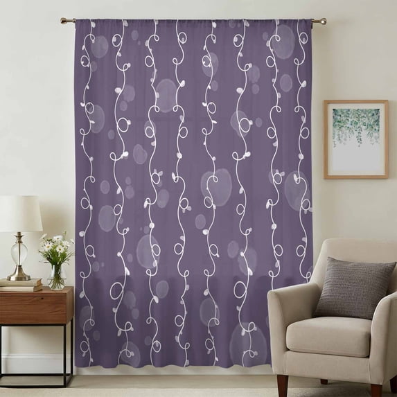 Vintage Lines Sheer Curtains 96 Inches Long, White Lines Abstarct Minimalist Art Purple Light Filering Curtains, Privacy Drapes Simi Floor to Veiling Curtain for Living Room Large Window Treatment