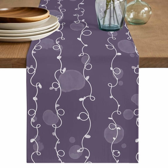Vintage Lines Table Runner 70 Inches, White Lines Abstarct Minimalist Art Purple Bed Runner Dresser Scarves Tabletop for Indoor Outdoor Parties/Ceremony/Banquet, 13" x 70"