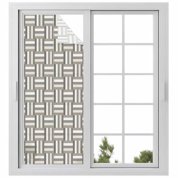 Vintage Lines Texture Window Privacy Film, Minimalist Geometric Stripes Art Gray Static Cling UV Sun Blocking Heat Control Window Tint Day and Night, Non-Adhesive One Way Privacy Cover 23.6''x59''