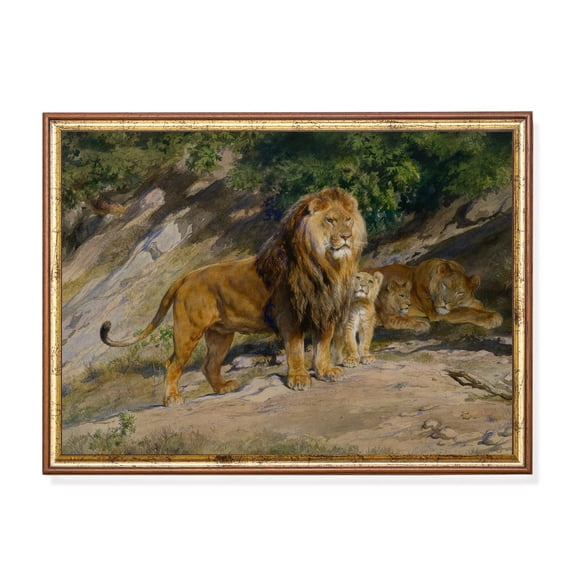 Vintage Lion Family Art Poster Moody Rustic Animal Home Decor, 8x12 UNFRAMED