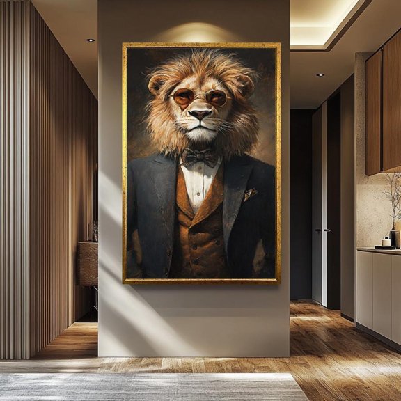 Vintage Lion Gentleman Portrait Surreal Dressed Lion Steampunk Animal Decor, Unframed Paper Poster 8x10in