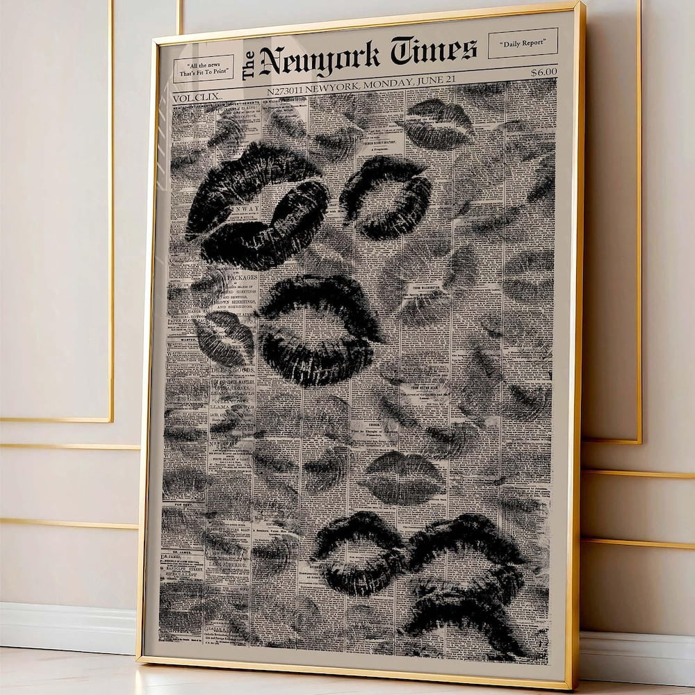 Vintage Lips Signature Newspaper Funky Girly Travel Cityscape Poster ...