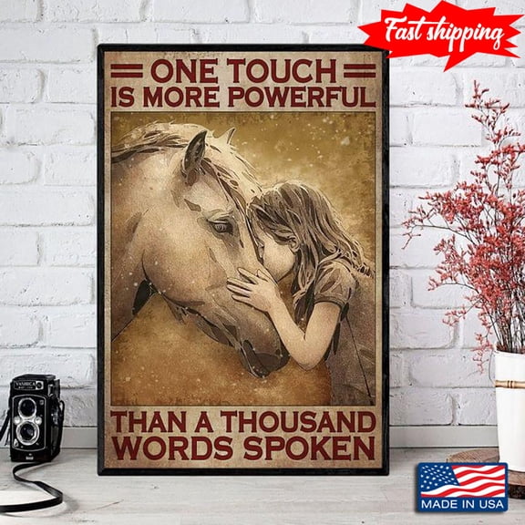 Vintage Little Girl Kissing Horse Painting One Touch Is More Powerful Than A Thousand Words Spoken 11 x 17 Inch Poster