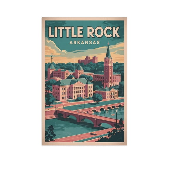 Vintage Little Rock Cityscape Retro U.S. Tourism with Historic Sites & Beautiful Views Print Poster