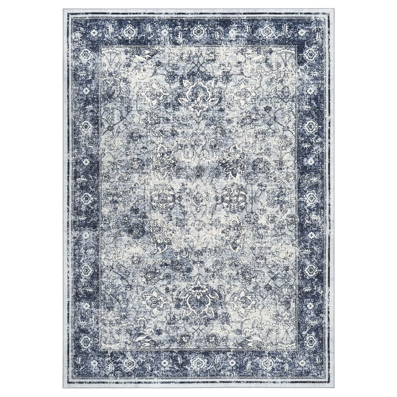 Vintage Living Room Area Rug 5x7 Soft Washable Oriental Traditional Distressed Farmhouse Rugs for Bedroom Home Office Decor Blue