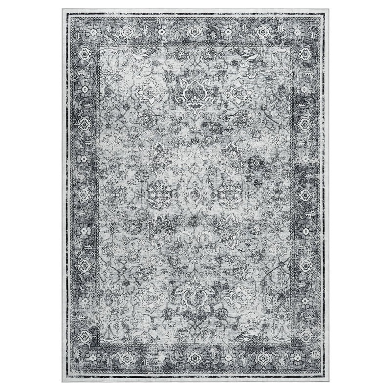 Vintage Living Room Area Rug 9x12 Soft Washable Oriental Traditional Distressed Rugs Indoor Floor Carpet for Home Office Decor Gray