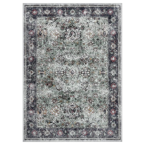 Vintage Living Room Area Rug 9x12 Soft Washable Oriental Traditional Distressed Rugs Indoor Floor Carpet for Home Office Decor Green