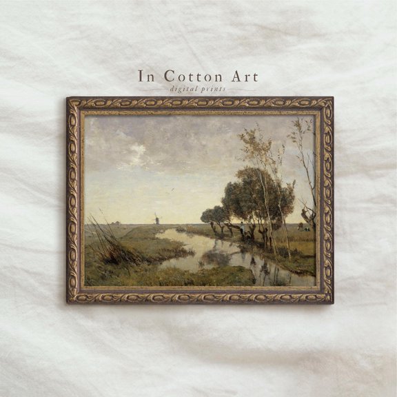 Vintage Living Room Landscape Rustic River Summer Art, UNFRAMED Size 16x16