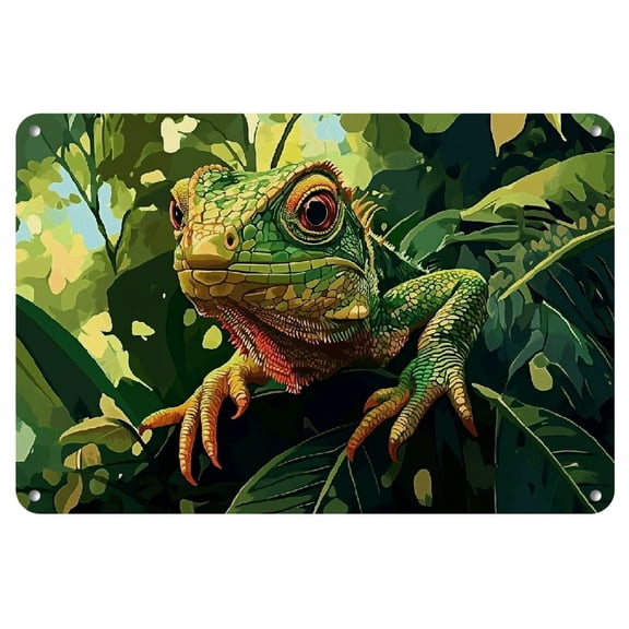 Vintage Lizard Wall Art Sign: 8"X12" Iron Decorative Plaque for Living Room, Cafe, Bar, Club, Or Garage