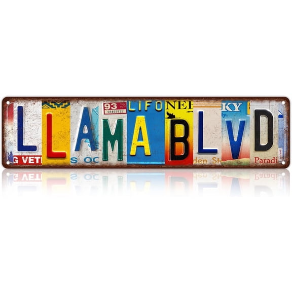 Vintage Llama Blvd Wall Decor Street Signs Home Bar Coffee Metal Tin Signs 16 x 4 Inches