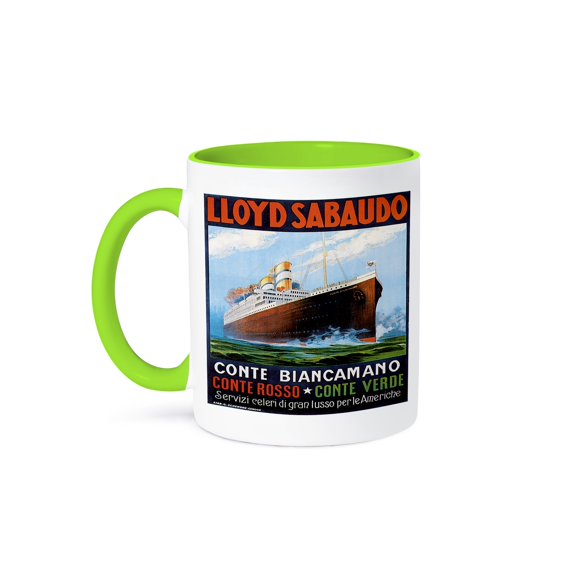 Vintage Lloyd Sabaudo Conte Biancamano Ocean Liner Poster, 15oz Two-Tone Green Mug