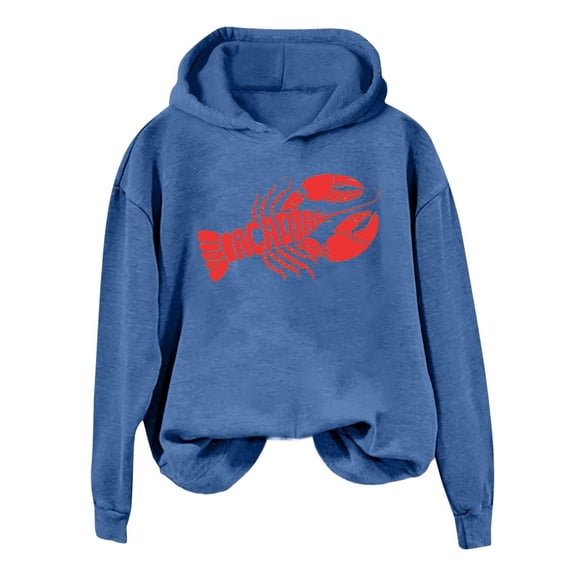 Vintage Lobster Print Sweatshirt Graphic Sweatshirts For Women Crewneck Long Sleeve Pullover Cinch Waist Tops Fall Trendy Clothes (Blue,Small)